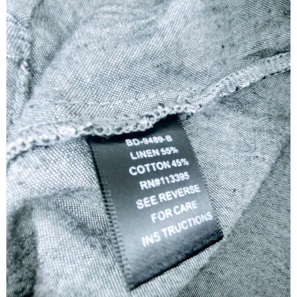 Metropark Dress M Gray Linen Cotton Blend Gathered Waist Dark Academic Lagenlook - Picture 5 of 6